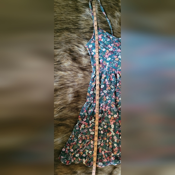 Roxy Teal Green floral Lace Up Back Sundress S - Picture 6 of 9